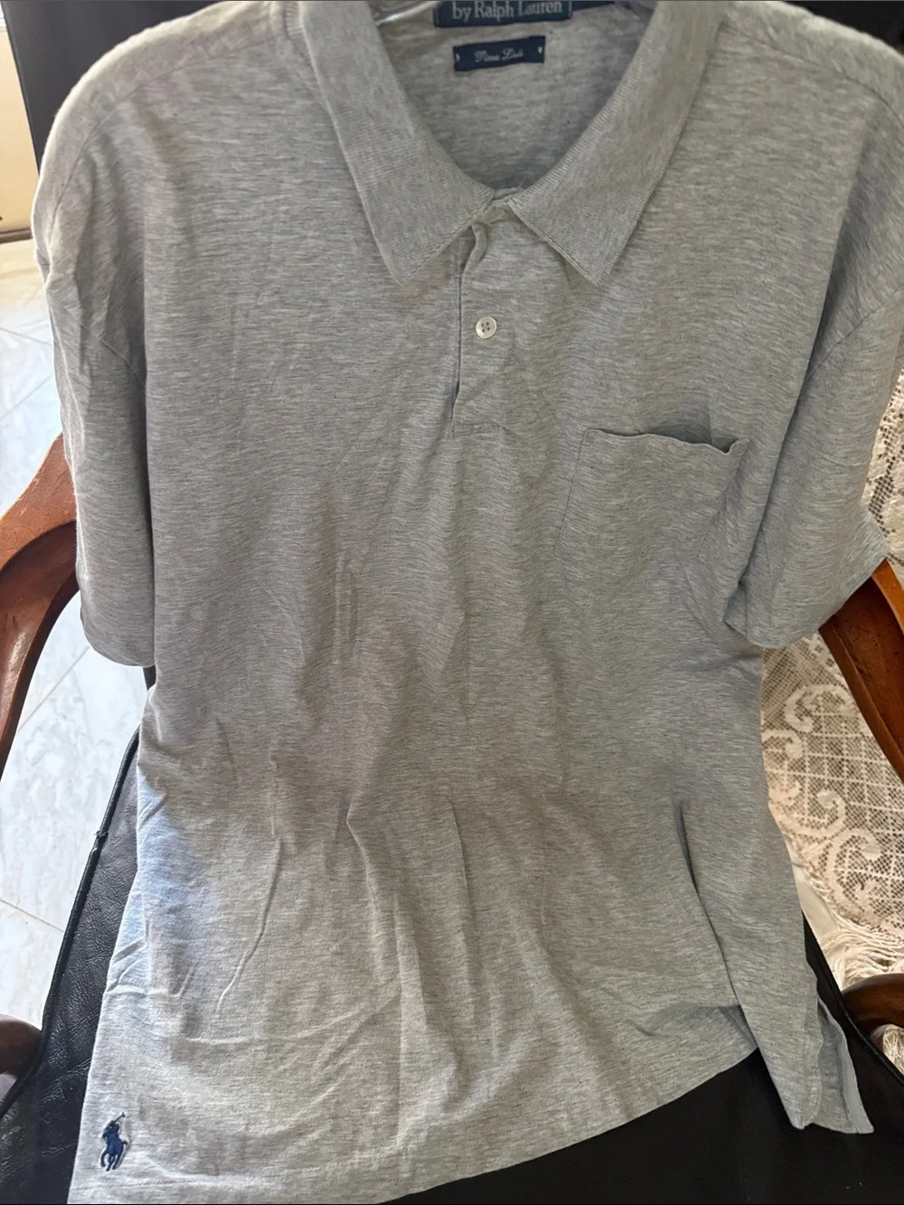 Polo by Ralph Lauren Light Gray Pima Lisle Polo Shirt with pocket size L